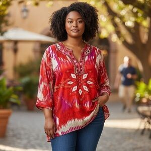 CHICO’S BEADED IKAT TUNIC WOMENS SIZE‎ 1